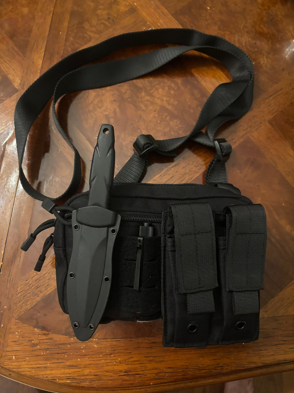 Minuteman IFAK sling kit in black with fixed blade knife and dual pistol mag pouch